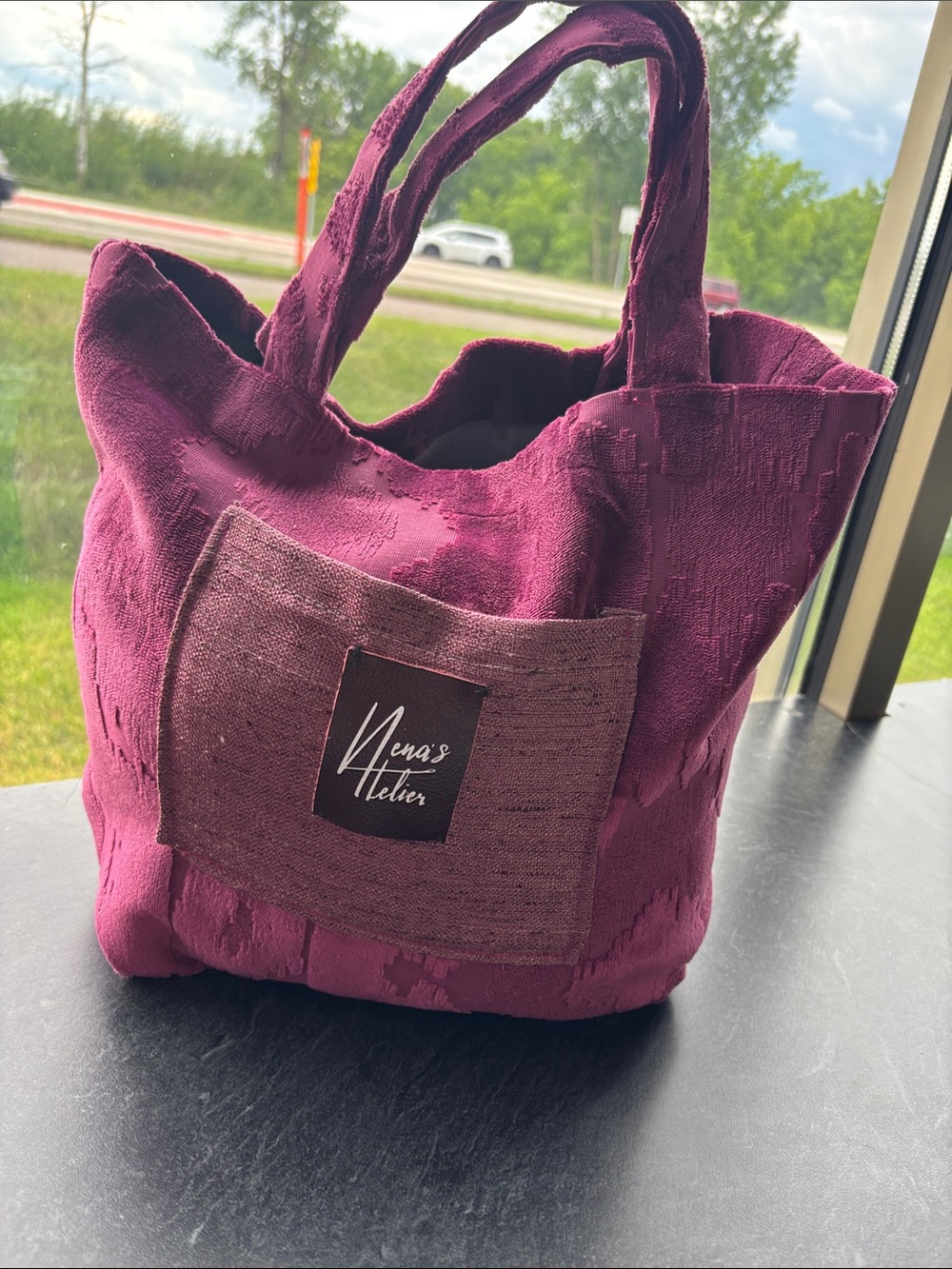Plum Textured Tote Bag - Women's Everyday Shoulder Bag